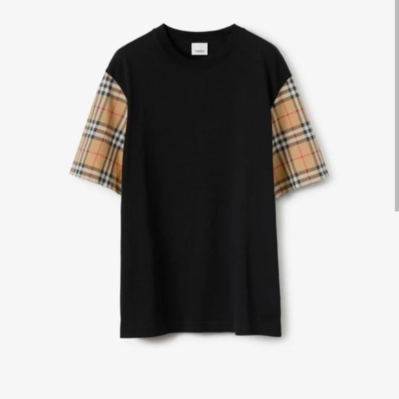 Burberry Unisex Check Sleeve Cotton T-shirt - Picture 1 of 7